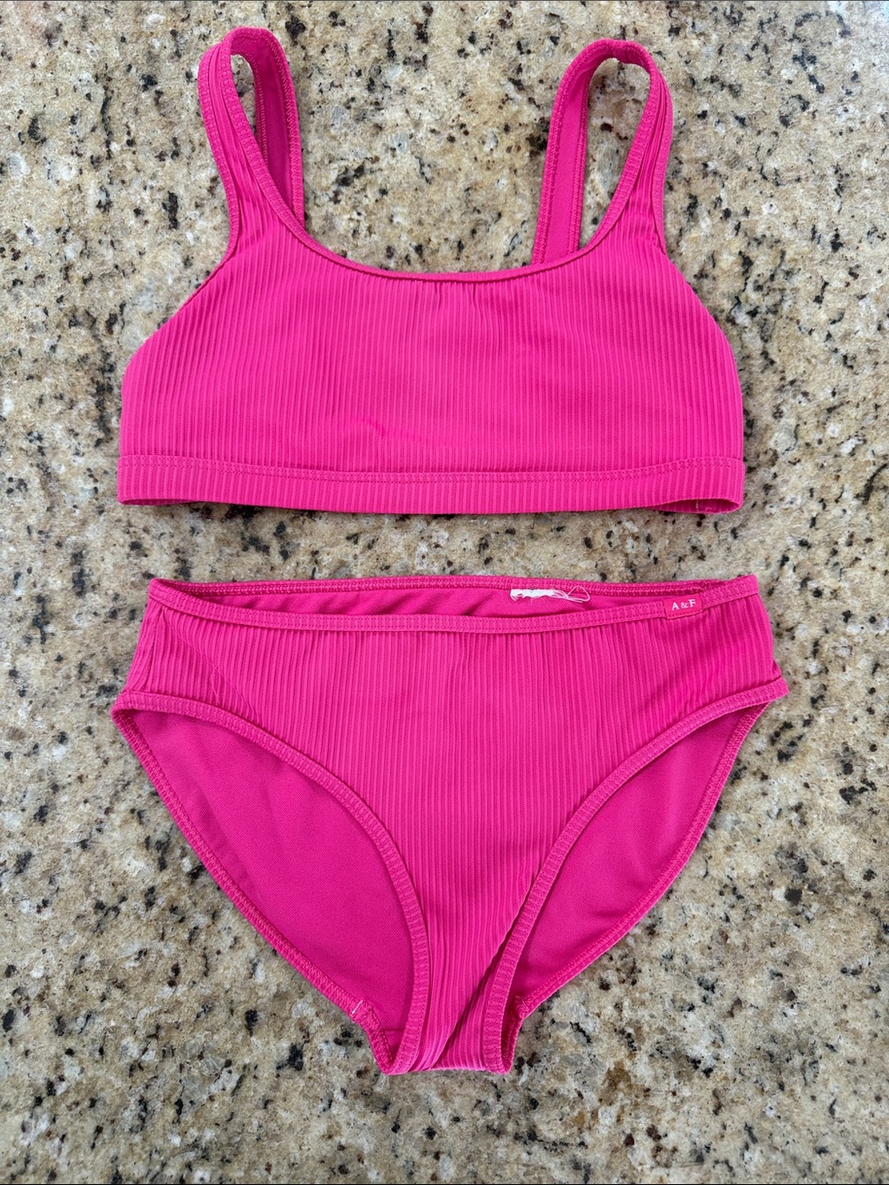 Abercrombie Kids Girls Hot Pink Ribbed Two-Piece Bikini Set Size 11/12